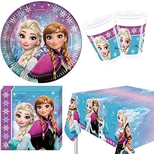 Lote de Cubiertos Infantiles "Frozen Northen " (16 Vasos, 16 Platos, 20 Servilletas ,1 Mantel y 1 Piñata) .Vajillas y Complementos. Juguetes para Fiestas de Cumpleaños, Bodas, Bautizos y Comuniones.