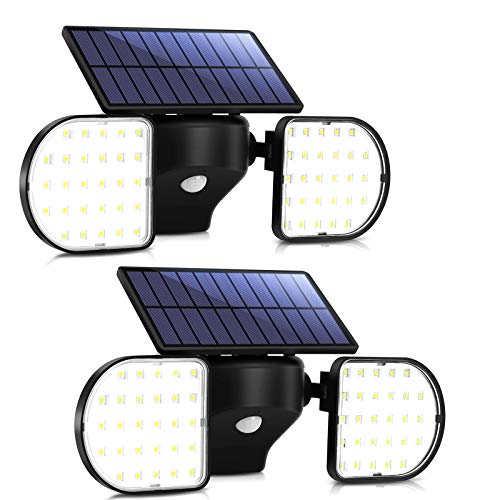 Luz Solar Exterior Foco Solar con Sensor de Movimiento Impermeable IP65 360 ° Ajustable para Garaje Patio y Jardín OUSFOT(2 Pack)