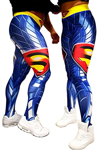 Mallas Running Hombre y Mujer, licras elasticas para Runners y para Entrenar en Culturismo (Unisex/Superman) - S
