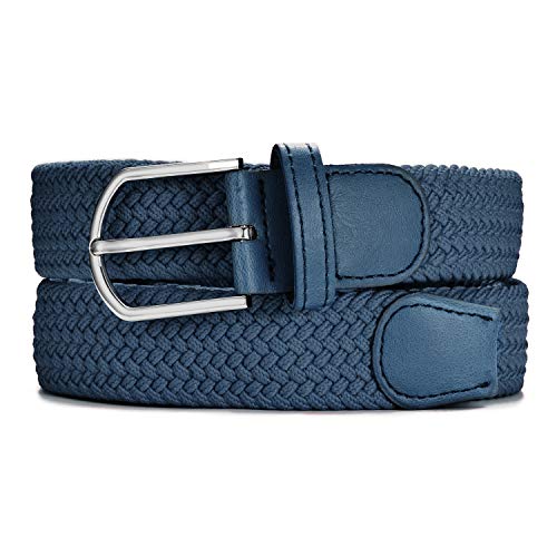 MASADA Cinturón de tela - Cinturón stretch elástico para hombres y mujeres 3,2 cm de ancho 90 - 100 cm de largo - Azul oscuro
