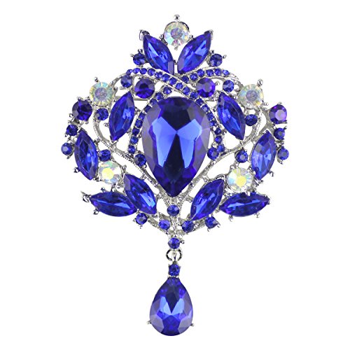 Merdia - Broche de cristal para mujer, diseño de lágrima, color azul