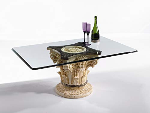 Mesa Centro | Estilo Clásico | Rectangular | Medidas 120 X 70 X 48 cm. | Alexandra | Tapa Cristal 10 mm | Columna Decorada Artesanal en Piedra Patina | Detalles Baño Metálico Cuero. Mesa Centro | Estilo Clásico | Rectangular | Medidas 120 X 70 X 48 cm. | Alexandra | Tapa Cristal 10 mm | Columna Decorada Artesanal en Piedra Patina | Detalles Baño Metálico Cuero.