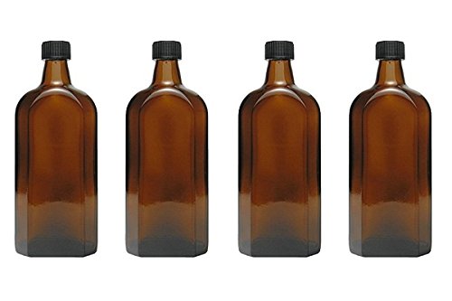 mikken - 4 Botellas medicinales en Cristal marrón, Botellas de Farmacia con Etiquetas de 500 ml, Color Negro.