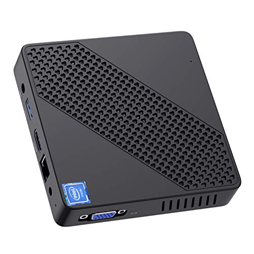 Mini PC Fanless Intel Celeron N4000 (hasta 2.6GHz) 4GB LPDDR4/64GB eMMC Mini Desktop Computer Windows 10 HDMI2.0 VGA UHD Graphics 600 2.4/5.8G Dual WiFi/1000Mbps LAN BT5.0 3×USB3.0, Auto Power On