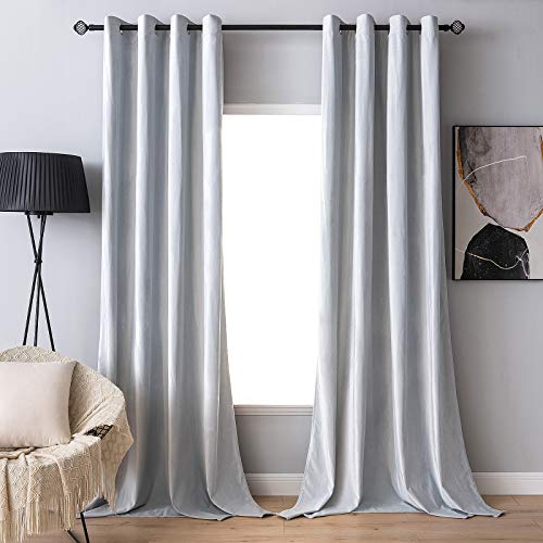 MIULEE 2 Piezas Cortina Opaca Largo Terciopelo para Ventana Cortina Elegante con Ollaos Anti-Ruido Monocromática para Salón Habitación Dormitorio Oficina 140 x 280 cm Gris Claro