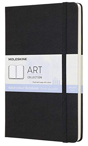 Moleskine - Art Collection Cuaderno de Acuarela, Cuaderno de Dibujo con Tapa Dura, Papel Adecuado para Acuarelas y Lápices de Acuarela, Negro, Grande 13 x 21 cm, 72 Páginas