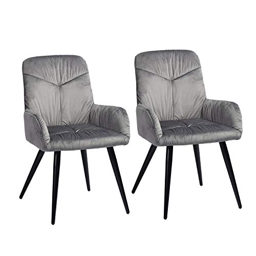Mueble Cosy – Juego de 2 sillas de Comedor escandinavas – Sillón de Terciopelo y Patas de Metal Gris, 56 x 60 x 88,5 cm