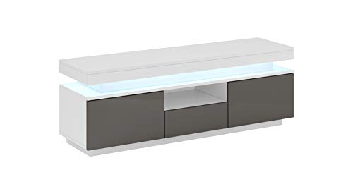 Mueble TV Modelo Persis (130cm) Blanco y Gris – Todo el Mueble PVC Alto Brillo
