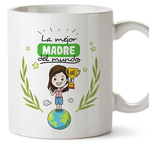 MUGFFINS Taza Mamá - La Mejor Madre del Mundo - Taza Desayuno/Idea Regalo Día de la Madre y la abuela. Cerámica 350 mL