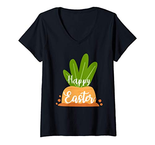 Mujer Feliz Domingo de Pascua Lindo Conejo de Pascua para niños Camiseta Cuello V