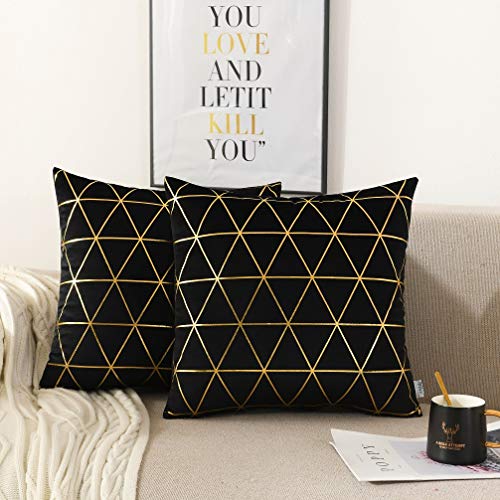NordECO HOME Paquete de 2 Funda de cojín Cuadrado Estampado Dorado Suave Funda de Almohada para sofá Silla Cama Decorativa Moderna decoración del hogar Negro 40 x 40 cm NordECO HOME Paquete de 2 Funda de cojín Cuadrado Estampado Dorado Suave Funda de Almohada para sofá Silla Cama Decorativa Moderna decoración del hogar Negro 40 x 40 cm