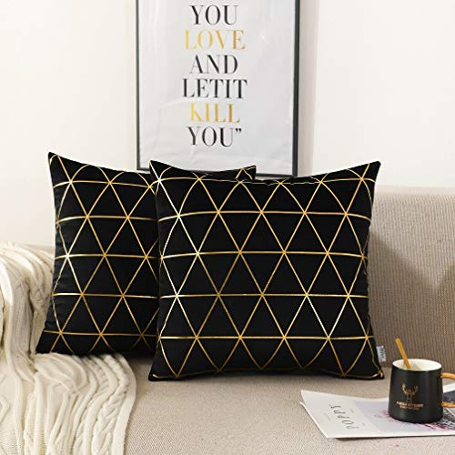 NordECO HOME Paquete de 2 Funda de cojín Cuadrado Estampado Dorado Suave Funda de Almohada para sofá Silla Cama Decorativa Moderna decoración del hogar Negro 40 x 40 cm