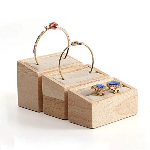 Organizador de joyas Bandejas de anillos de madera Accesorio para vitrinas de joyería Exhibiciones de almacenamiento Decoración de la organización del hogar (Color: Gris, Tamaño: Total: 8x12x6cm)