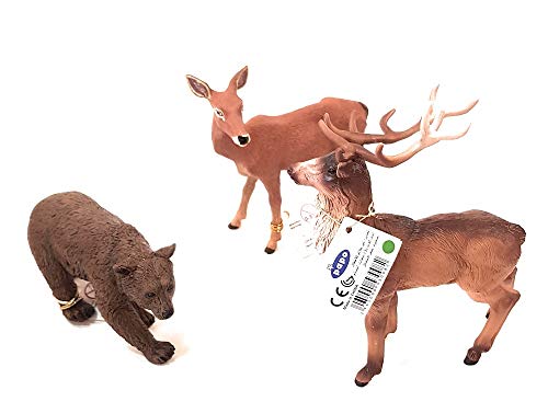 Otros Papo – Lote de 3 figuras – Animales del bosque – CERF L12 x H13,5 cm, BICHA 11 x 10 cm, Oso marrón L10 x 6 cm