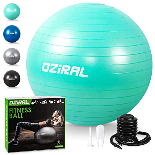 Oziral Pelota de Pilates 55cm,Anti-Burst Fitball Pilates Pelota para Yoga, Ejercicios, Gimnasia, Fitness, Equilibrio, incluidos Bomba y Manual de Usuario- Verde Azulado