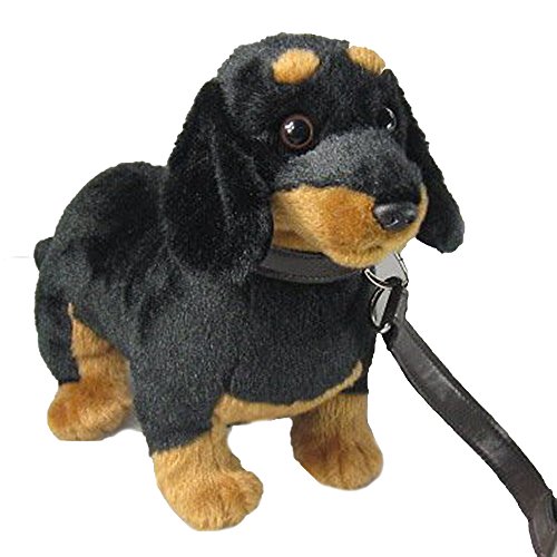 Pamer-Toys Animales de peluche, animales de peluche, perro salchicha con correa, color negro y marrón