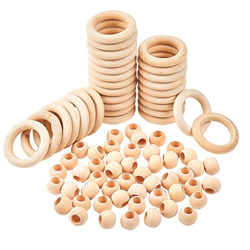 PandaHall 50 cuentas de madera de macramé de 20 mm sin terminar, anillos de madera macizos grandes con anillos de enlace anulares de madera, macramé, para colgar en la pared, kit de manualidades PandaHall 50 cuentas de madera de macramé de 20 mm sin terminar, anillos de madera macizos grandes con anillos de enlace anulares de madera, macramé, para colgar en la pared, kit de manualidades