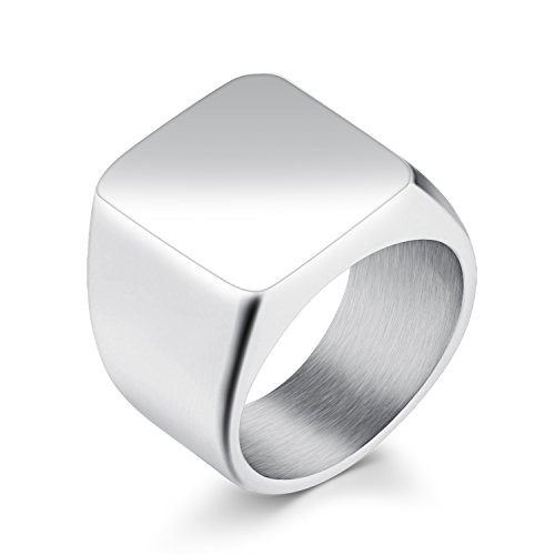 Para hombre motorista de banda de anillo de sello cuadrado de acero inoxidable alta Polaco, Plata/Negro/Oro, tamaño 7 – 11