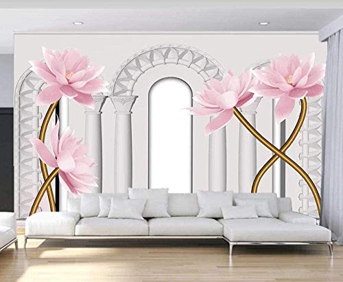 Pavimento espacial Pared romana Papel pintado de flores de loto Papel pintado no tejido Mural de efecto 3D Pared Pintado Papel tapiz 3D Decoración dormitorio Fotomural sala sofá mural-250cm×170cm