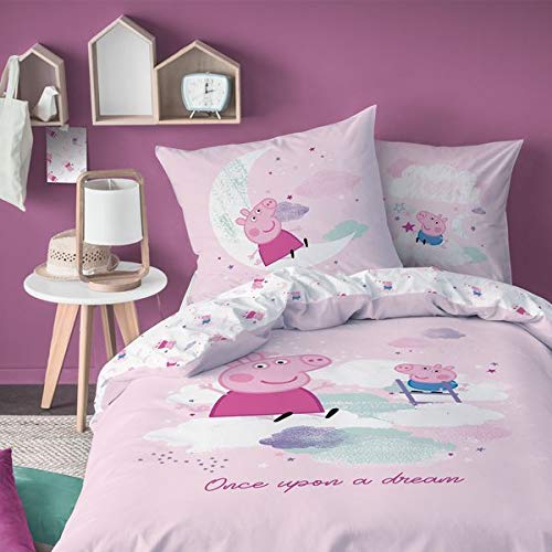 Peppa Pig - Juego de Funda nórdica de 140 x 200 cm y Funda de Almohada de 63 x 63 cm, 100% algodón