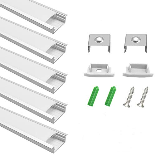 Perfil de aluminio LED, 10 x 1 metro de aluminio, perfil U-forma, con tapa blanca, para tiras de LED de 20 mm de ancho (10 x 1 m)