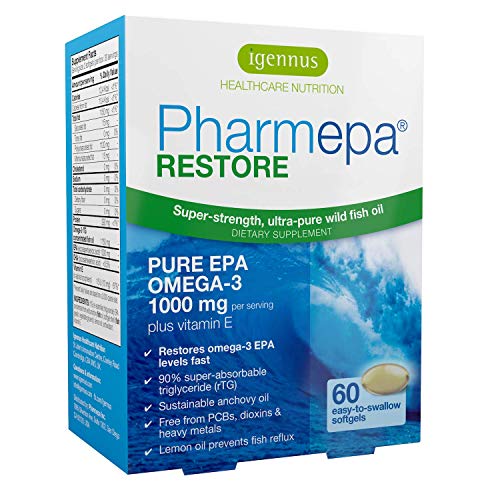 Pharmepa RESTORE aceite de pescado omega-3 de grado farmacéutico y alta potencia, concentración del 90%, 1000 mg de puro EPA por dosis diaria, 60 cápsulas