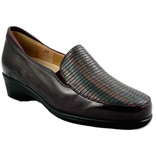 Pie Santo 195610 - Zapatos Mocasín de Mujer de Piel de Color Burdeos con Detalle en la Puntera - 35, Marró Fosc