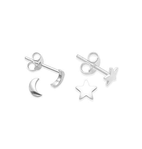 Plata de ley Luna y estrella de pendientes de - tamaño: pequeño - 5 mm y 4,7 millimeter. Caja de regalo Plata de ley Luna y estrella de pendientes de - tamaño: pequeño - 5 mm y 4,7 millimeter. Caja de regalo