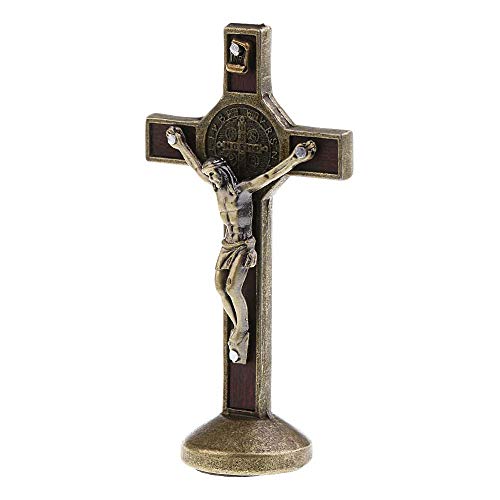 POFET Crucifix - Figura decorativa de cruz de Jesucristo para coche, decoración de capilla, color bronce