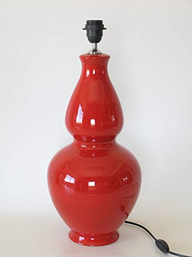POLONIO Lámpara de Ceramica Sobremesa Grande de Salon de 48 cm E27, 60 W Pie de Lámpara de Cerámica Rojo Lacre