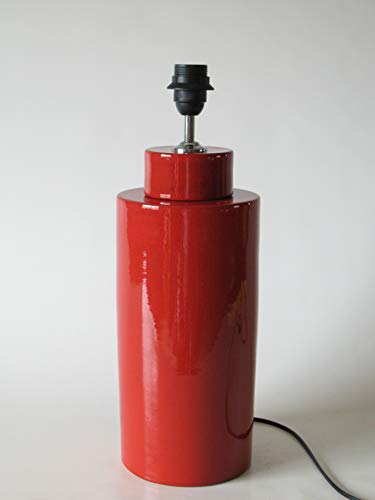 POLONIO Lampara Sobremesa Grande de Salon - 38 cm - Pie de Lámpara de Cerámica - Color Rojo Lacre