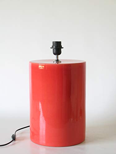 POLONIO Lámpara Sobremesa Mediana Salon - 35 cm - Pie de Lámpara de Ceramica - Color Rojo Suave Antiguo Craquelado
