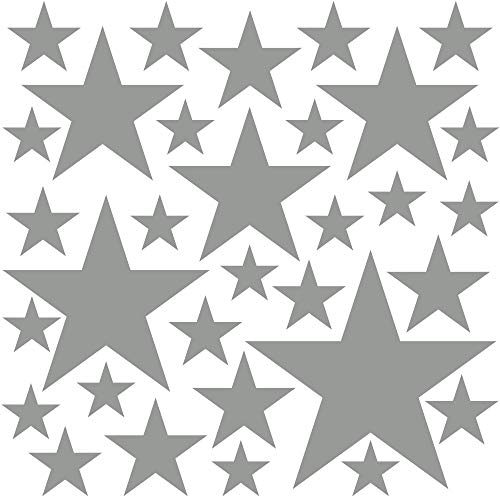 PREMYO 32 Estrellas Pegatinas Pared Infantil - Vinilos Decorativos Habitación Bebé Niños - Fácil de Poner Gris