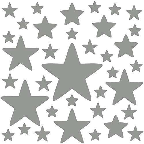 PREMYO 36 Estrellas Pegatinas Pared Infantil - Vinilos Decorativos Habitación Bebé Niños - Fácil de Poner Gris