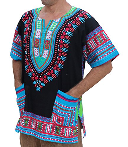 raanpahmuang Unisex Brillante África negro Dashiki Plus tamaño de algodón para hombre -  Azul -