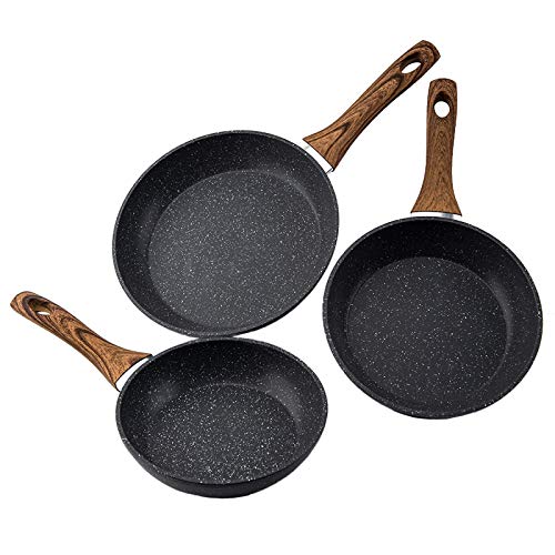 RAINBEAN Juego de sartén de 3 Piezas, Sartén Antiadherente Para Woks, Sartén de Aluminio Forjado de 18cm 20cm 24 cm, Mango Ergonómico de Baquelita con Efecto de Madera Resistente al Calor, Sin PFOA RAINBEAN Juego de sartén de 3 Piezas, Sartén Antiadherente Para Woks, Sartén de Aluminio Forjado de 18cm 20cm 24 cm, Mango Ergonómico de Baquelita con Efecto de Madera Resistente al Calor, Sin PFOA