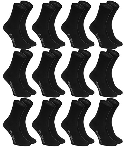 Rainbow Socks - Hombre Mujer Calcetines Colores de Algodón - 12 Pares - Negro - Talla 44-46