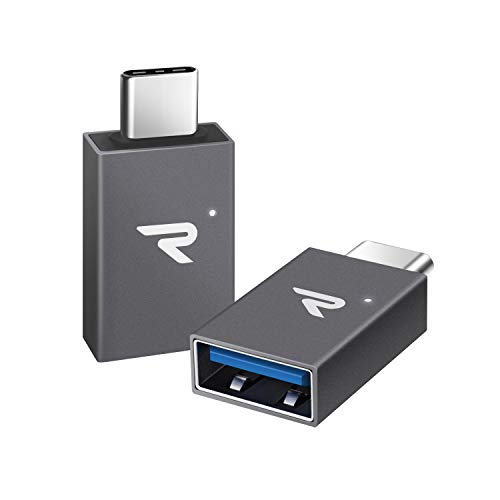 RAMPOW Adaptador USB Tipo C a USB 3.1[OTG] con LED Adaptador USB C -Garantía de por Vida- Compatible para MacBook Pro 2016/2017, Huawei, Samsung, ChromeBook Pixel y más - Gris,2 Unidades