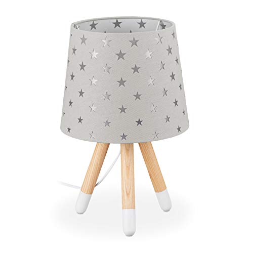 Relaxdays 10035354_111 - Lámpara de mesa infantil (casquillo E14, 39 x 25 cm), diseño de estrellas, color gris