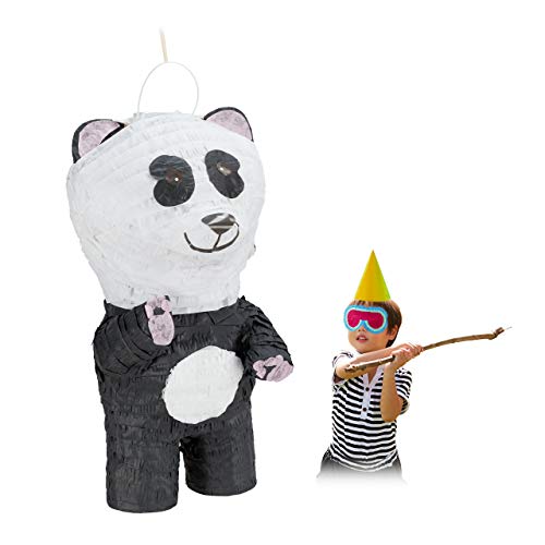 Relaxdays Piñata Panda para Colgar, niños y Adultos, cumpleaños, para Rellenar, 50 x 25 x 25 cm, Color Blanco y Negro