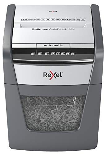 Rexel Optimum Autofeed 50X Destructora de Papel de Alimentación Automática, Corte en Partículas P4, 50 Hojas, Papelera Extraíble, 20 Litros, 2020050X Rexel Optimum Autofeed 50X Destructora de Papel de Alimentación Automática, Corte en Partículas P4, 50 Hojas, Papelera Extraíble, 20 Litros, 2020050X