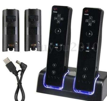 ROSEBEAR Base de Carga del Controlador 4 en 1 con 4 Baterías Recargables E Indicadores LED para Controlador Wii (Negro)