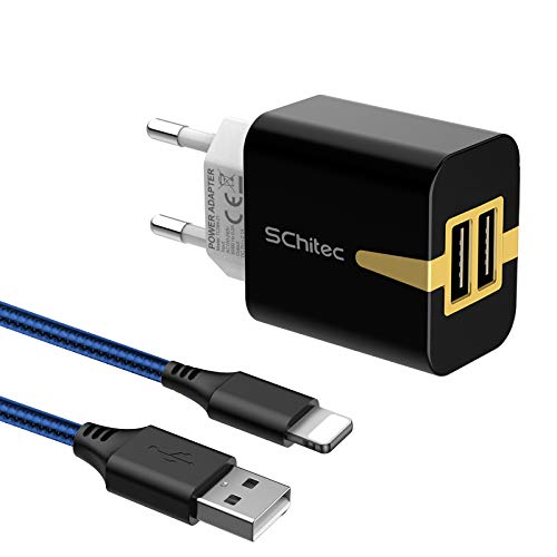 SCHITEC Cargador USB 2 Pack,2 Puertos 5V / 2.1A Cargador de Pared USB con 2m Cable Phone Adaptador de Corriente para Enchufe USB de Viaje para iPhone 11 10 XS/XS MAX/XR/X 8/7/6, iPad Air Mini Pro
