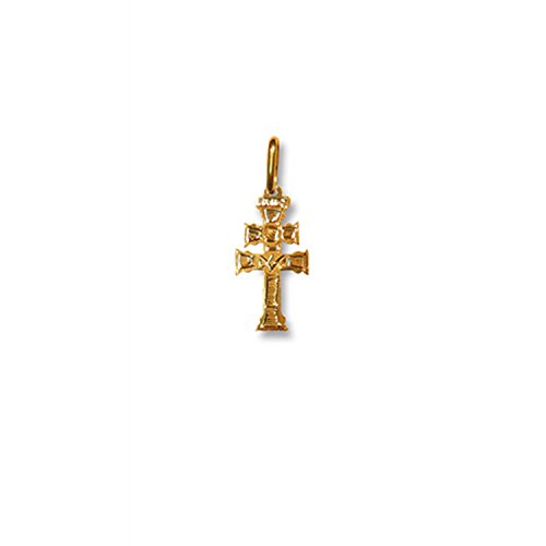 Sebaoth Cruz de Caravaca Oro de Ley 18 Kilates 750ml - Tamaño 1,3 cm. Laminadas grabadas a Mano y bendecidas - Grosor Fino 0,5mm