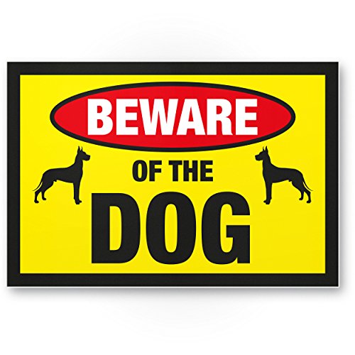 Señal de plástico para puerta de jardín, diseño de perro Beware of the Dog, color amarillo