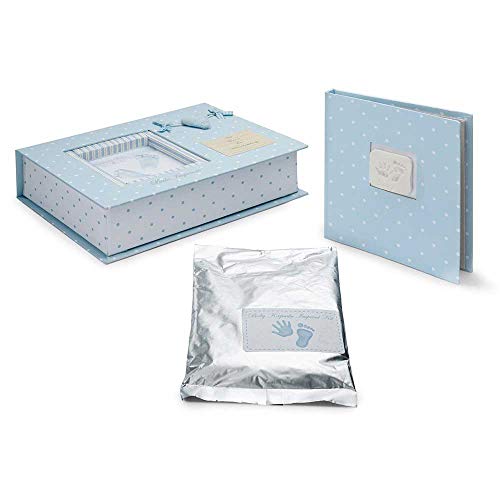 Set Huellas Bebé 3d Corazón en Azul de BebeDeParis- Masilla especial para huellas de bebé, album para 20 fotografías 20X15cm y caja personalizable
