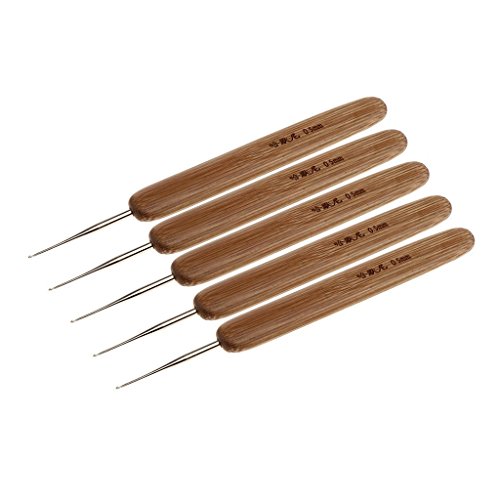 SGerste - Juego de 5 agujas de ganchillo de bambú natural para tejer pelo (0,5 mm, 0,75 mm, longitud total: aprox. 13,5 cm/5,3 pulgadas – como se muestra en la imagen, 0,5 mm 0.5mm multicolor