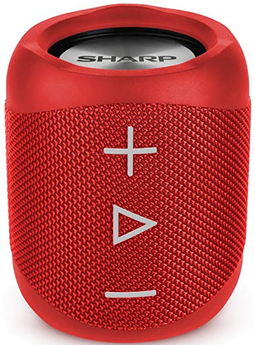 Sharp GX-BT180(RD) - Altavoz Bluetooth portátil 14 W estéreo, bajos profundos, hasta 10 horas, recargable, impermeable IP56, micrófono para llamadas, con Voice Assistant, rojo