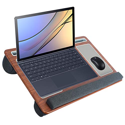 SHAWLAM Base para ordenador portátil para cama con alfombrilla para ratón y reposamuñecas, tablet y soporte para teléfono móvil, cojín para portátil de hasta 17 pulgadas