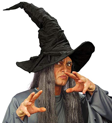 shoperama Sombrero de bruja con aspecto de ante, grande, flexible, sombrero de mago Merlin, bruja, Gandalf, accesorio para disfraz, color: negro